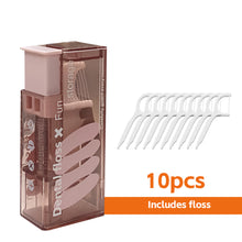 Load image into Gallery viewer, Portable Floss Dispenser Includes 10Pcs Floss Automatic Ejectable Floss Organiser Oral Care Press-on Disposable Flossing Sticks
