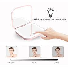 Load image into Gallery viewer, Compact Small Mini Gift Vanity Table Folding Led Lights Portable Hand Held Mini Hand Mirror Pocket Makeup Mirror
