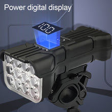Load image into Gallery viewer, 12 LED Bicycle Horn Headlight With Digital Display USB Charging Outdoor Night Riding Fishing Safety Warning Light
