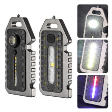 Load image into Gallery viewer, Multifunctional Keychain Light Outdoor Emergency Survival Whistle Bottle Opener Broken Window Hammer Night Riding Red And Blue Warning Light Portable Flashlight
