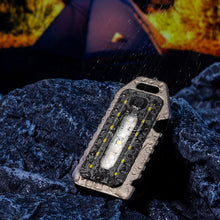 Load image into Gallery viewer, Multifunctional Keychain Light Outdoor Emergency Survival Whistle Bottle Opener Broken Window Hammer Night Riding Red And Blue Warning Light Portable Flashlight
