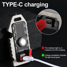 Load image into Gallery viewer, Multifunctional Keychain Light Outdoor Emergency Survival Whistle Bottle Opener Broken Window Hammer Night Riding Red And Blue Warning Light Portable Flashlight
