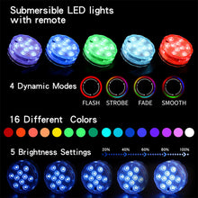 Load image into Gallery viewer, 10 LEDs RGB Underwater Lamp Submersible Light Remote Control Garden Swimming Pool Light Aquarium Vase Bowl Wedding Party Decor
