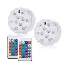 Load image into Gallery viewer, 10 LEDs RGB Underwater Lamp Submersible Light Remote Control Garden Swimming Pool Light Aquarium Vase Bowl Wedding Party Decor
