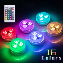 Load image into Gallery viewer, 3 LEDs RGB Underwater Lamp Submersible Light Remote Control Garden Swimming Pool Light Aquarium Vase Bowl Wedding Party Decor
