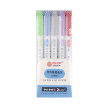 Load image into Gallery viewer, 5 Colors/box Double Headed Highlighter Pen Set Fluorescent Drawing Markers Highlighters Pens Art Japanese Cute Pastel Stationery

