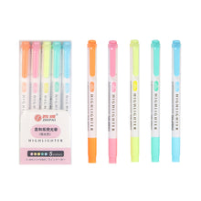 Load image into Gallery viewer, 5 Colors/box Double Headed Highlighter Pen Set Fluorescent Drawing Markers Highlighters Pens Art Japanese Cute Pastel Stationery
