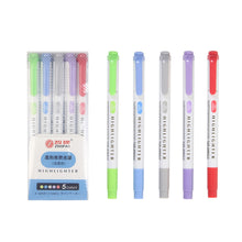 Load image into Gallery viewer, 5 Colors/box Double Headed Highlighter Pen Set Fluorescent Drawing Markers Highlighters Pens Art Japanese Cute Pastel Stationery
