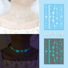 Load image into Gallery viewer, Haina Night Glow White Tattoo Sticker Premium Face Sticker Hannah Arm Sticker Collarbone Women Party Tattoo Patches
