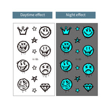 Load image into Gallery viewer, Blue Luminous Finger Element Tattoo Stickers for Valentine's Day Love Couples Music Festival Party Tattoo Stickers
