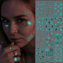 Load image into Gallery viewer, Blue Luminous Finger Element Tattoo Stickers for Valentine's Day Love Couples Music Festival Party Tattoo Stickers
