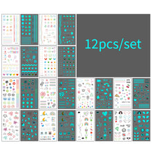 Load image into Gallery viewer, 12pcs/set Blue Glow Tattoo Sticker Waterproof Small Fresh Snake Butterfly Electric Syllable Party Sticker Set Tattoo Patches
