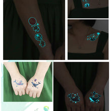 Load image into Gallery viewer, 12pcs/set Blue Glow Tattoo Sticker Waterproof Small Fresh Snake Butterfly Electric Syllable Party Sticker Set Tattoo Patches
