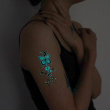 Load image into Gallery viewer, 12pcs/set Blue Glow Tattoo Sticker Waterproof Small Fresh Snake Butterfly Electric Syllable Party Sticker Set Tattoo Patches
