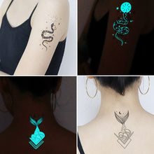 Load image into Gallery viewer, 12pcs/set Blue Glow Tattoo Sticker Waterproof Small Fresh Snake Butterfly Electric Syllable Party Sticker Set Tattoo Patches
