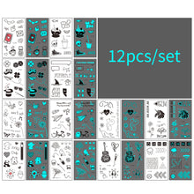 Load image into Gallery viewer, 12pcs/set Blue Glow Tattoo Sticker Waterproof Small Fresh Snake Butterfly Electric Syllable Party Sticker Set Tattoo Patches
