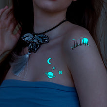 Load image into Gallery viewer, 12pcs/set Blue Glow Tattoo Sticker Waterproof Small Fresh Snake Butterfly Electric Syllable Party Sticker Set Tattoo Patches
