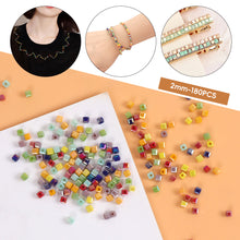 Load image into Gallery viewer, 180pcs 2mm Square Glass Crystal Beads Cube Beads Charms Candy Color Beads For DIY Jewelry Making Clothing Accessories
