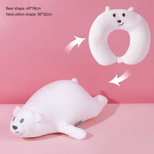 Load image into Gallery viewer, 2 in 1 Deformable U-shape Travel Pillows Adult/Kids Penguins Cat Animal Shape Traveling Cushion Plush Toy Neck Pillow
