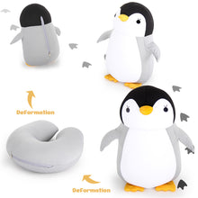 Load image into Gallery viewer, 2 in 1 Deformable U-shape Travel Pillows Adult/Kids Penguins Cat Animal Shape Traveling Cushion Plush Toy Neck Pillow
