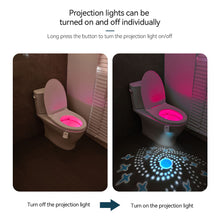 Load image into Gallery viewer, USB Chargeable Toilet Light with Star Projector Toilet Seat Night Light Smart Motion Sensor 16 Colors Toilet Bowl Seat LED Night Light

