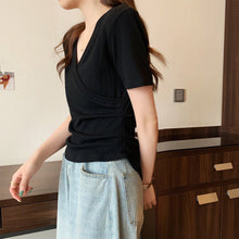 Load image into Gallery viewer, Cross V-neck Short Sleeve T-shirt Women Slim Bottoming Shirts Crop Top Summer New Fashion
