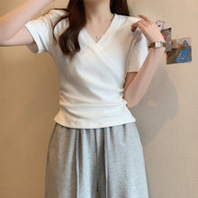 Load image into Gallery viewer, Cross V-neck Short Sleeve T-shirt Women Slim Bottoming Shirts Crop Top Summer New Fashion
