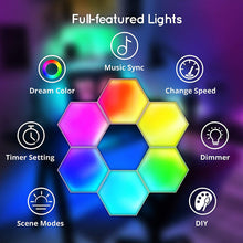 Load image into Gallery viewer, 6PCS Hexagonal Intelligent Sound Control Light Punch-Free Splicable RGB Magic Quantum Atmosphere Lights-Bluetooth /WIFI Version
