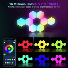 Load image into Gallery viewer, 6PCS Hexagonal Intelligent Sound Control Light Punch-Free Splicable RGB Magic Quantum Atmosphere Lights-Bluetooth /WIFI Version
