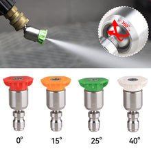 Load image into Gallery viewer, Car Washing Pressure Washer Nozzle Tips 360° Rotatable for 1/4 Quick Connect 4000PSI Multiple Degrees 0° 15° 25° 40° Spray Nozzles
