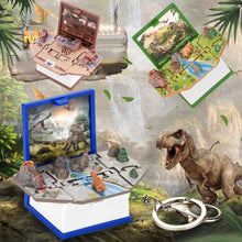 Load image into Gallery viewer, Funny 3D Folding Book Keyring Birthday Gift Fold Book Keychain 3D Popup Dinosaur Castle Christmas Surprise Anxiety Stress Children Kids Toy
