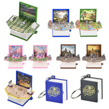 Load image into Gallery viewer, Funny 3D Folding Book Keyring Birthday Gift Fold Book Keychain 3D Popup Dinosaur Castle Christmas Surprise Anxiety Stress Children Kids Toy
