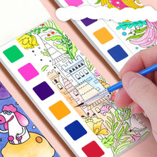 Load image into Gallery viewer, Portable Watercolor Painting Book 12 Sheets Coloring Book With Paint Brush Gouache Book Kids Graffiti Picture Drawing Stationery
