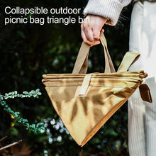 Load image into Gallery viewer, 33L Multifunctional Outdoor Collapsible Triangle Oxford Cloth Trash Can Portable Camping Debris Rope Storage Bag
