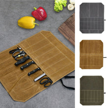Load image into Gallery viewer, Outdoor Camping Picnic Knives Portable Roll-Up Storage Bag Household Kitchenware Wet Wax Canvas Waterproof Storage Bag
