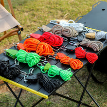 Load image into Gallery viewer, 4MM*4M Outdoor Camping Tent Wind Rope Metal Pulley Adjuster Thick High Reflective Adjustable Parachute Cord Camping Supplies
