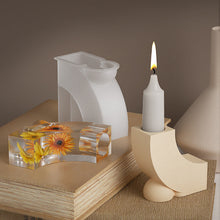Load image into Gallery viewer, L-Shape Candle Holder Silicone Mold Crystal Mirror Epoxy Resin Mould DIY Cement Gypsum Arched Mould Candlestick Home Decor
