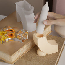 Load image into Gallery viewer, L-Shape Candle Holder Silicone Mold Crystal Mirror Epoxy Resin Mould DIY Cement Gypsum Arched Mould Candlestick Home Decor
