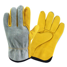 Load image into Gallery viewer, 1Pair Leather Working Glove Stretchable Wrist Tough Cowhide Work Glove Resistant Knit Wrist Canvas Backing Safety Supplies

