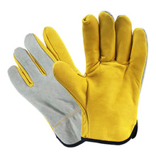 Load image into Gallery viewer, 1Pair Leather Working Glove Stretchable Wrist Tough Cowhide Work Glove Resistant Knit Wrist Canvas Backing Safety Supplies
