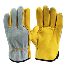 Load image into Gallery viewer, 1Pair Leather Working Glove Stretchable Wrist Tough Cowhide Work Glove Resistant Knit Wrist Canvas Backing Safety Supplies
