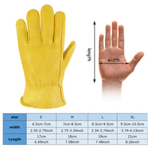 Load image into Gallery viewer, 1Pair Leather Work Gloves For Men Yellow Cowhide Heavy Duty Safety Protective Driver Working Welding Mechanic Gloves

