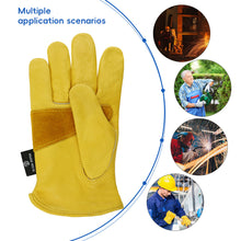 Load image into Gallery viewer, 1Pair Leather Work Gloves For Men Yellow Cowhide Heavy Duty Safety Protective Driver Working Welding Mechanic Gloves
