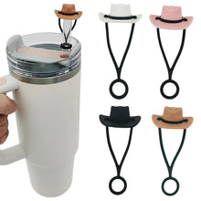 Load image into Gallery viewer, 4PCS Silicone Cowboy Hat Straw Covers Cap Compatible With Stanley Cup Straw Topper Dust Proof Reusable Straw Tip Protector Cap
