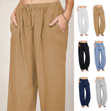 Load image into Gallery viewer, Fashion Full Length Casual Pants for Women Cotton Linen Wide Leg Pants Solid Summer Pants Female Loose High Waist Straight Trous
