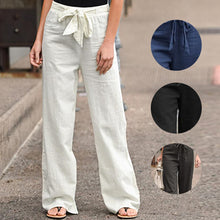 Load image into Gallery viewer, Fashion Full Length Casual Pants for Women Cotton Linen Wide Leg Pants Solid Summer Pants Female Loose High Waist Straight Trous

