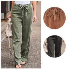 Load image into Gallery viewer, Fashion Full Length Casual Pants for Women Cotton Linen Wide Leg Pants Solid Summer Pants Female Loose High Waist Straight Trous
