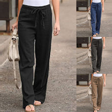 Load image into Gallery viewer, Fashion Full Length Casual Pants for Women Cotton Linen Wide Leg Pants Solid Summer Pants Female Loose High Waist Straight Trous
