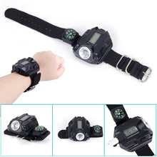 Load image into Gallery viewer, Multifunctional Outdoor Emergency Watch Light With Compass Camping Hike Rechargeable Wrist Light LED Glare Flashlight
