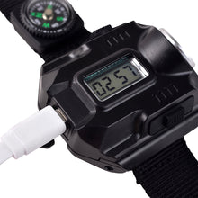 Load image into Gallery viewer, Multifunctional Outdoor Emergency Watch Light With Compass Camping Hike Rechargeable Wrist Light LED Glare Flashlight

